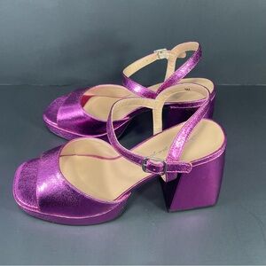 Jellypop Shiny Purple Fuchsia Sandal Heels Block chunky heel New size 9